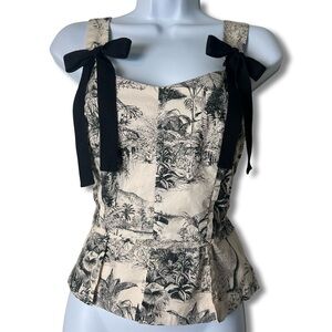 Antonio Melani x Jennifer Sumko Hillary Toile Peplum Bow Tie Tank Top Sz 8